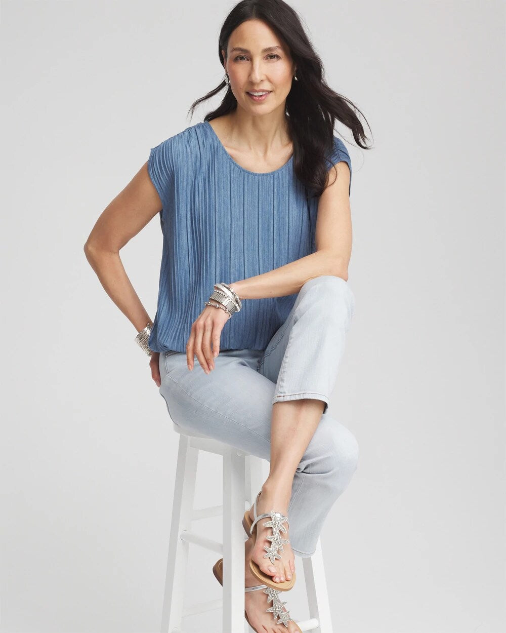 Melange Pleated Bubble-Hem Top
