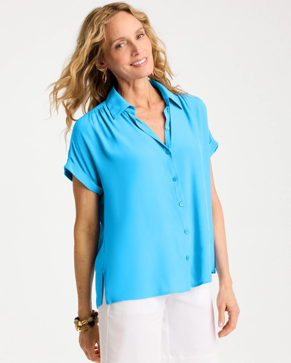 Faux Silk Collared Top