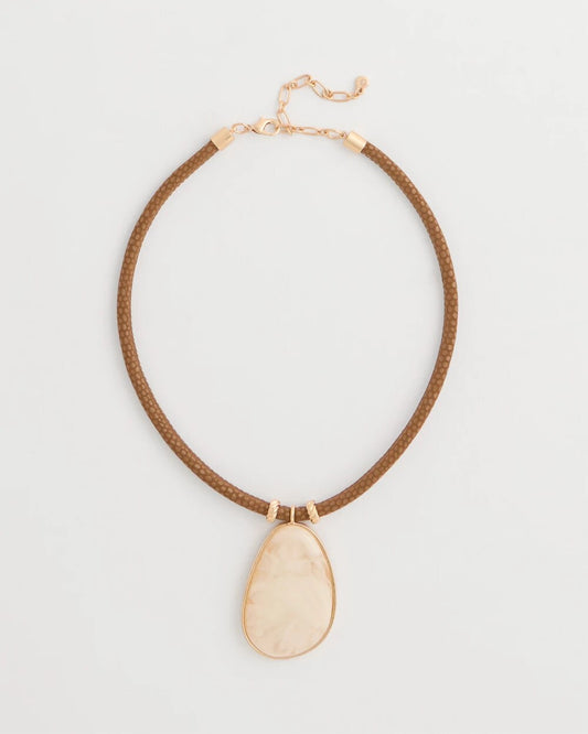 White Resin Pendant Cord Necklace