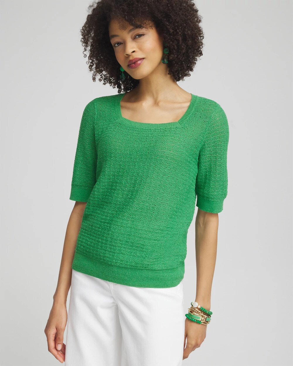 Linen Blend Square Neck Pullover