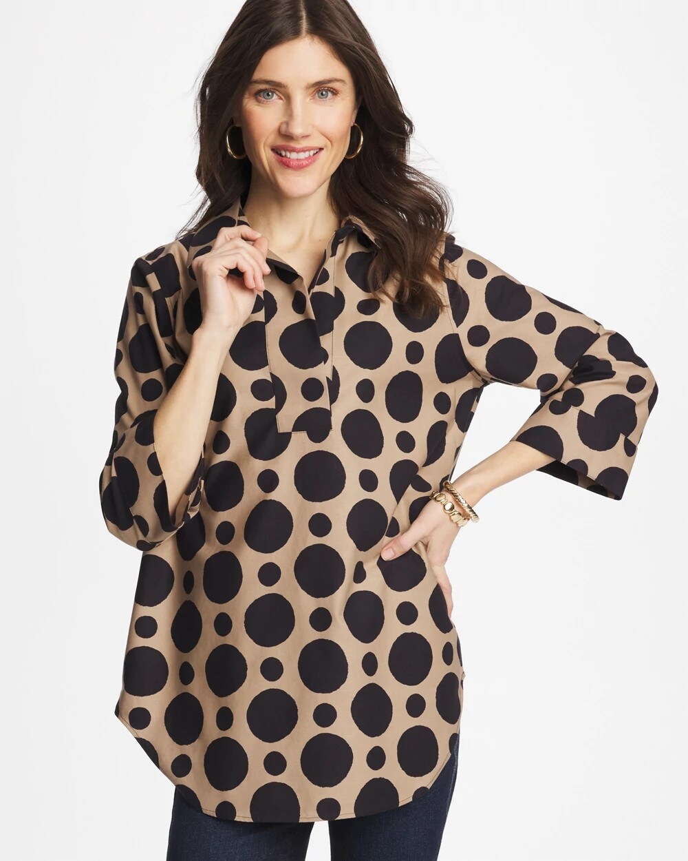 No Iron Stretch Global Dots Popover Tunic