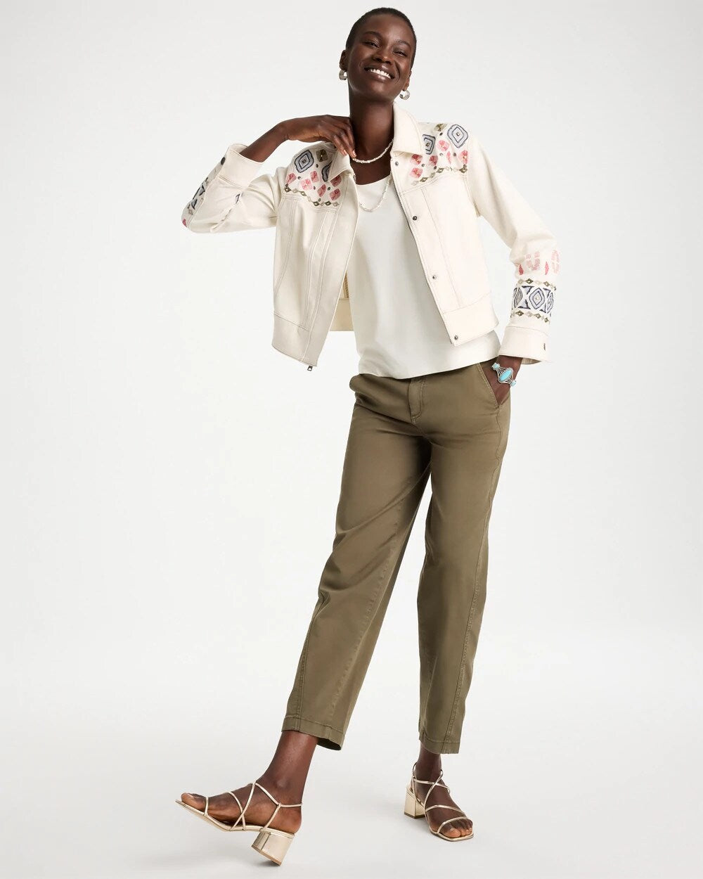 Cropped Embroidered Denim Jacket
