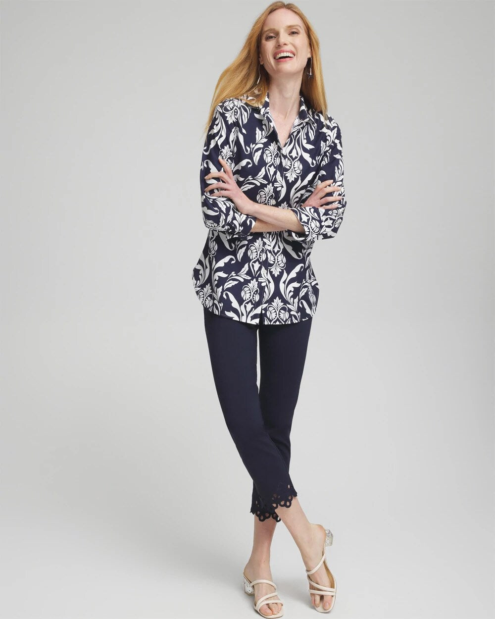 Brigitte Eyelet Hem Slim Cropped Pants