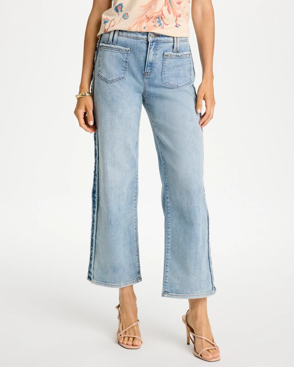 Frayed Contrast Girlfriend Wide Crop Jeans
