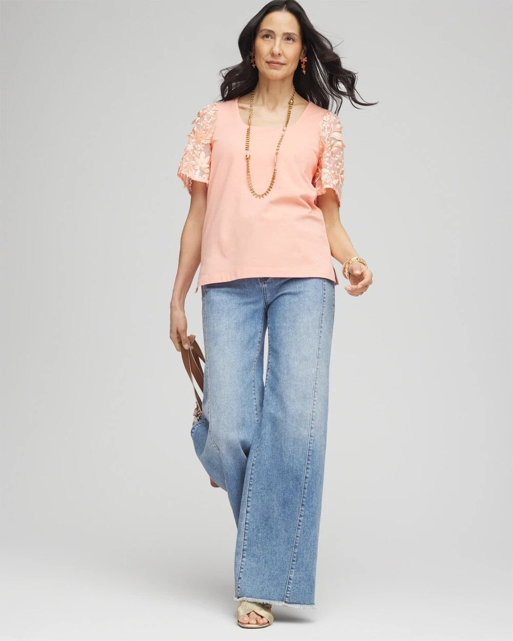 Floral Sleeved Square-Neck Tee