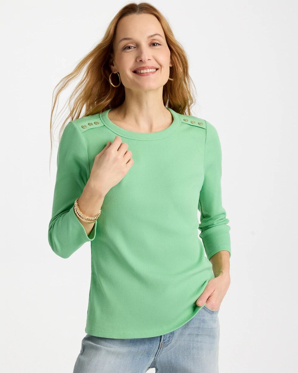 Ribbed Button Crewneck Tee