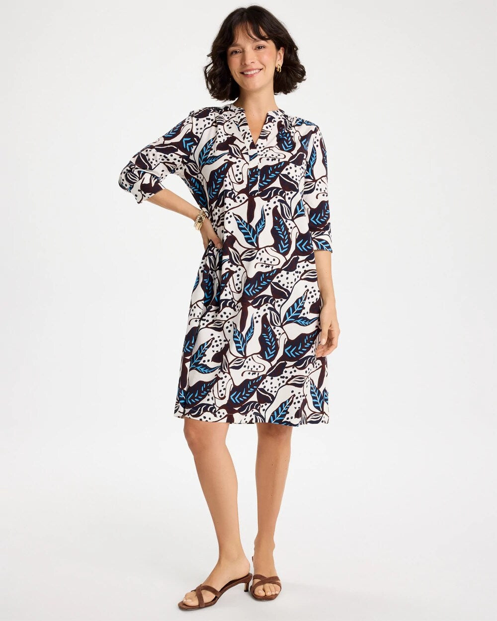 Poplin Cotton Popover Printed Dress