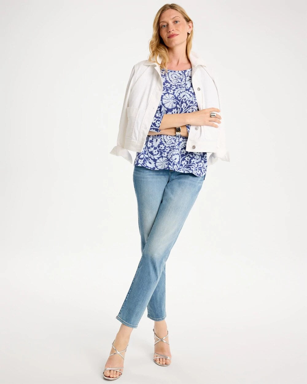 Printed Cotton Slub 3/4 Sleeve Tee