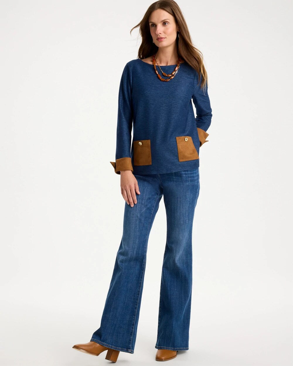 Faux Suede-Denim Top