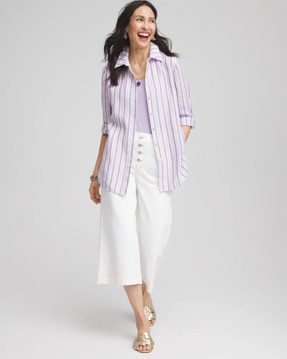 No Iron Plum Striped Linen Shirt