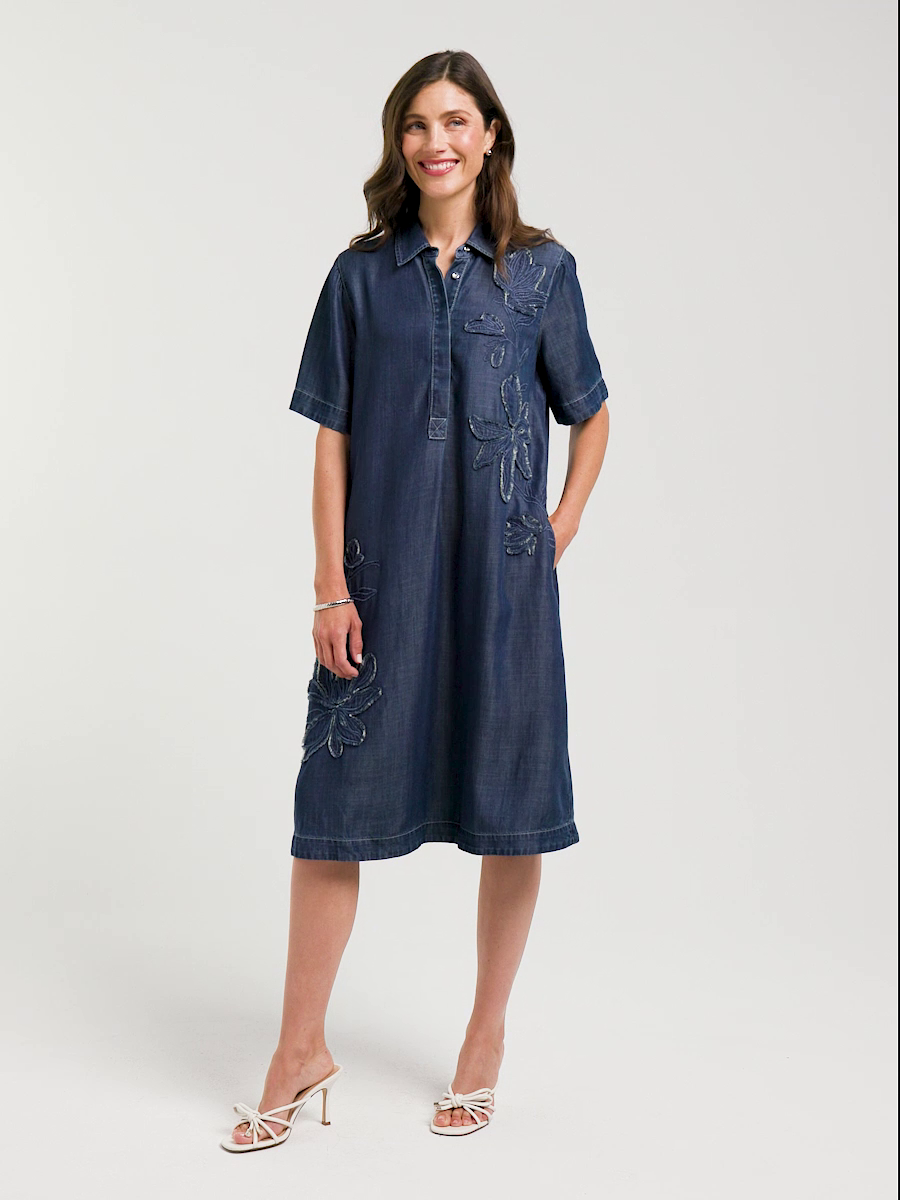 Embellished Denim Knee Length Dress