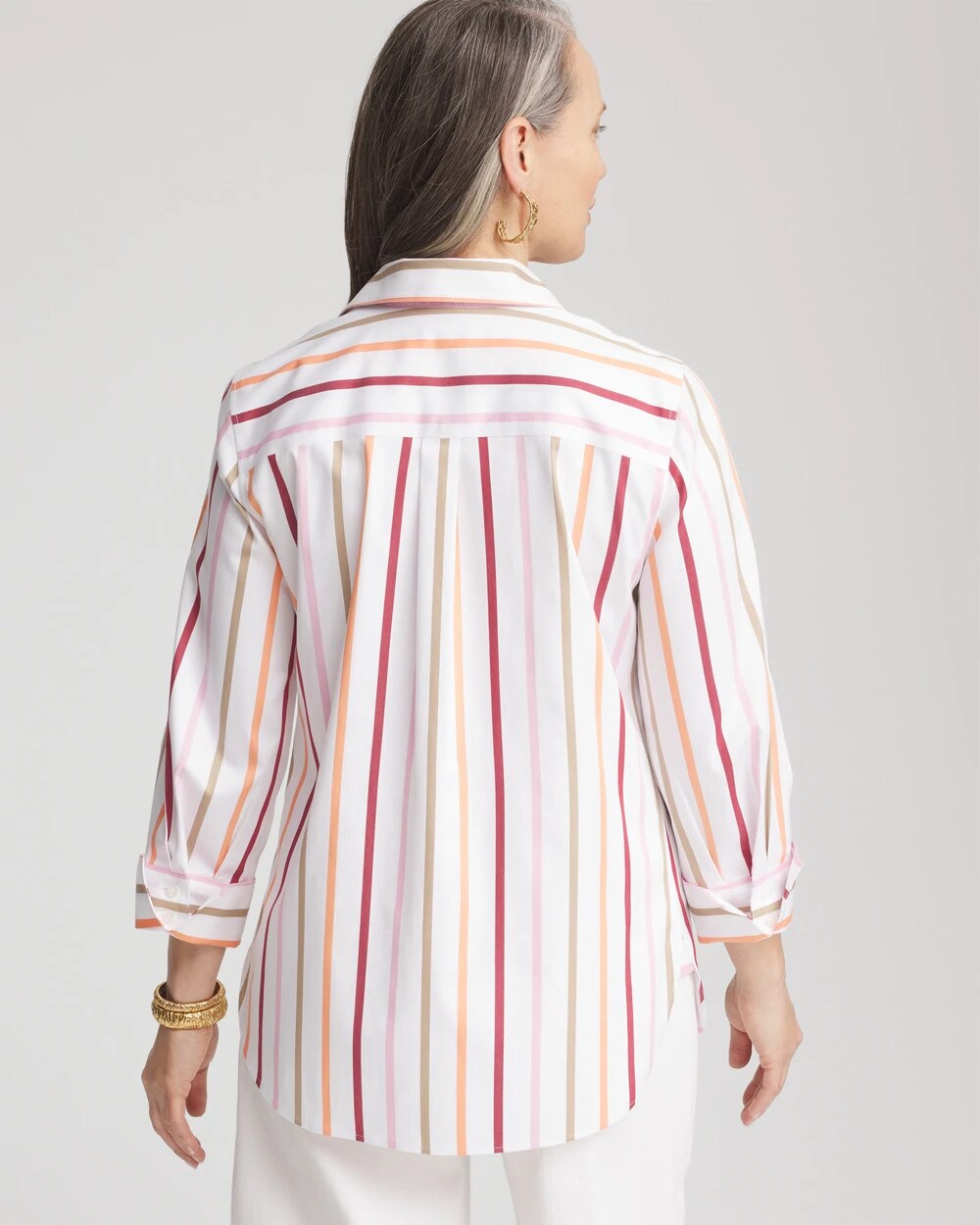 No Iron Striped Stretch-Sateen Shirt