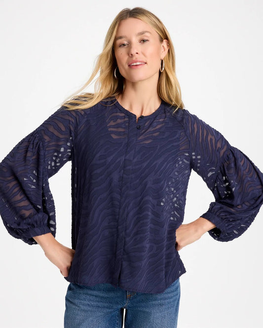 Zebra Jacquard Popover Blouse