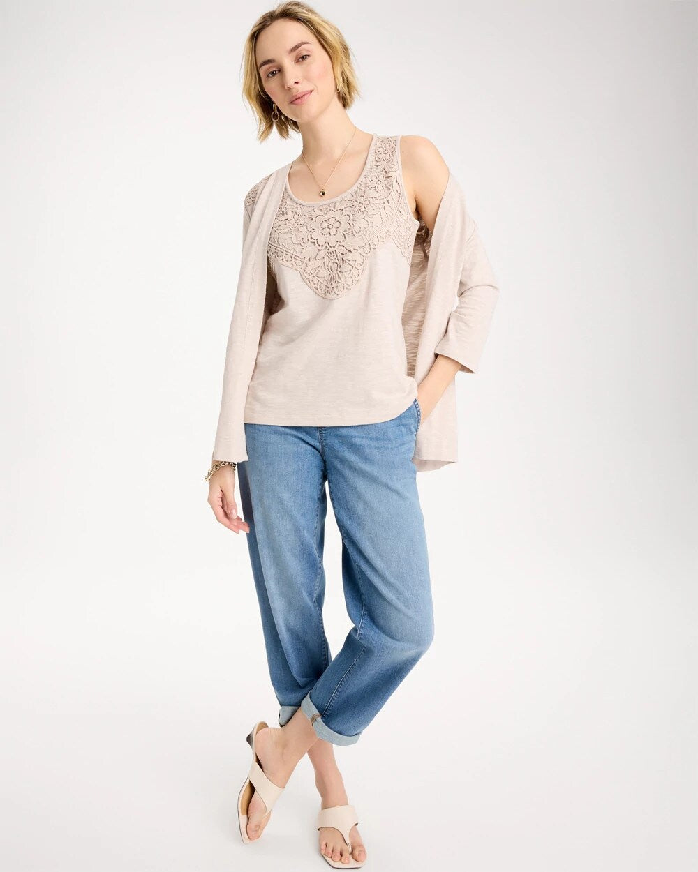 Embroidered Cotton Slub Scoopneck Tank