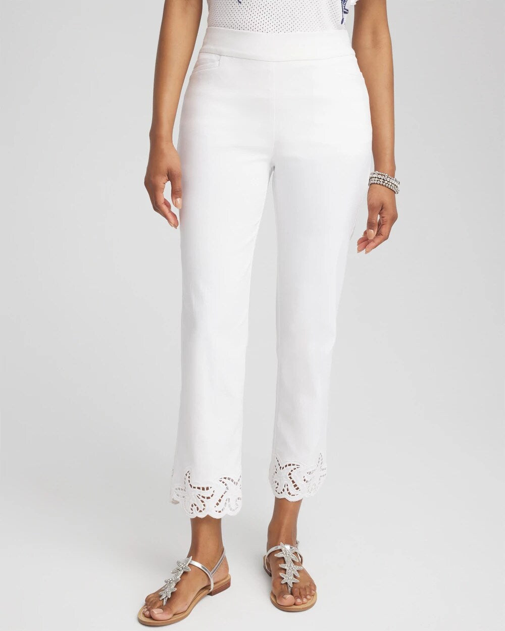 Brigitte Pull-On Cutwork Cropped Pants