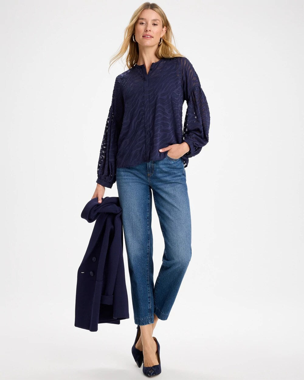 Zebra Jacquard Popover Blouse