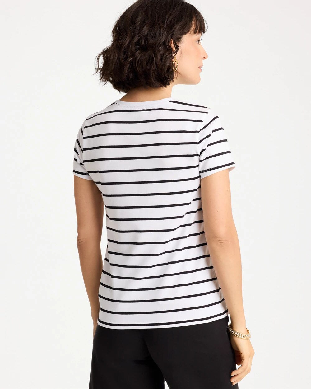 Striped Cotton Stretch Cap-Sleeve Tee