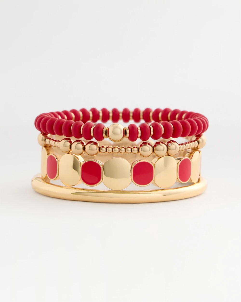 Red Goldtone Glam Stretch Bracelet