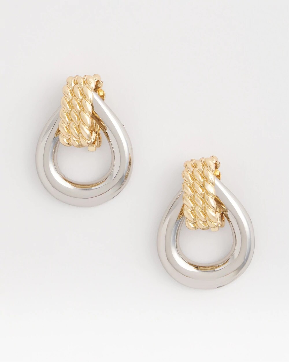 No Droop Mixed-Metal Teardrop Clip-On Earrings