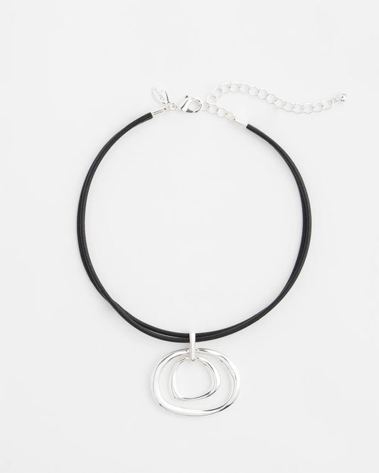 Silver Tone Rings Pendant Necklace
