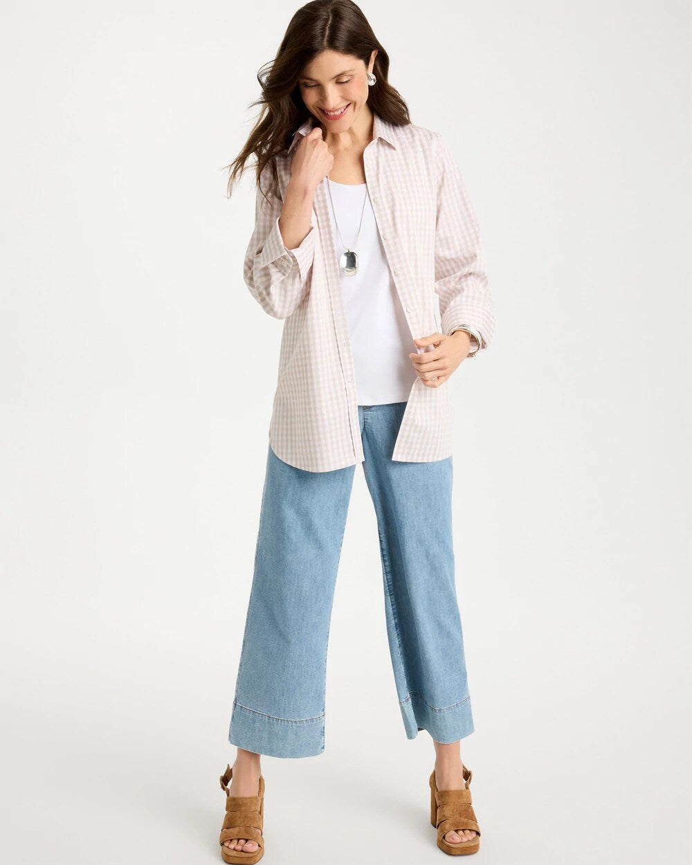 No Iron Stretch Neutral Gingham Shirt