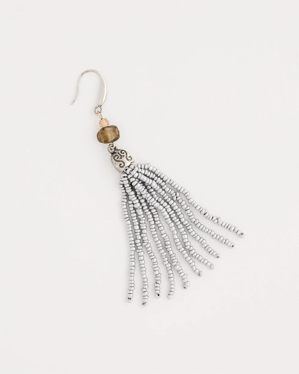 Neutral Beaded Tassel Earrings