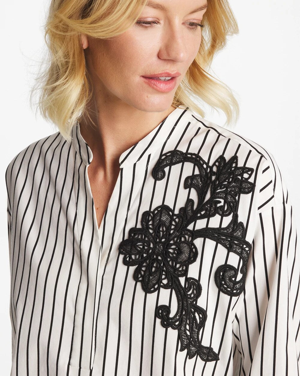 Striped Poplin Applique Tunic