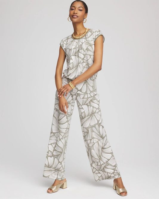 Travelers Abstract Leaf Print Knit Wide-Leg Pants