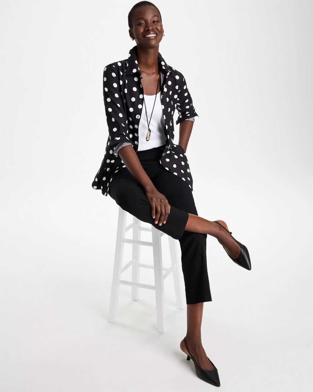 No Iron Stretch Polka Dot Shirt