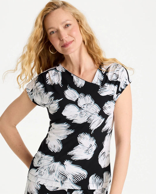 Travelers Knit Abstract Floral Asymmetrical Top