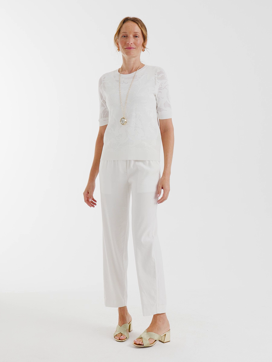 Ella Short-Sleeve Pointelle Sweater
