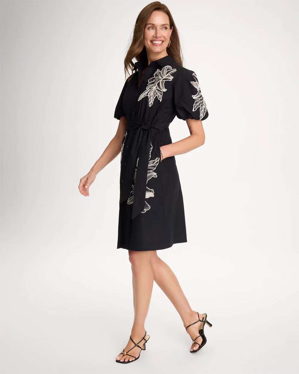 Embroidered Poplin Cotton Belted Dress