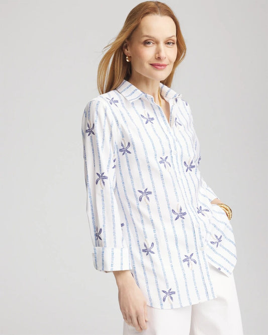 No Iron Palm Striped Sateen Shirt