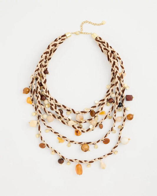 Neutral Beaded Layered Braided Necklace