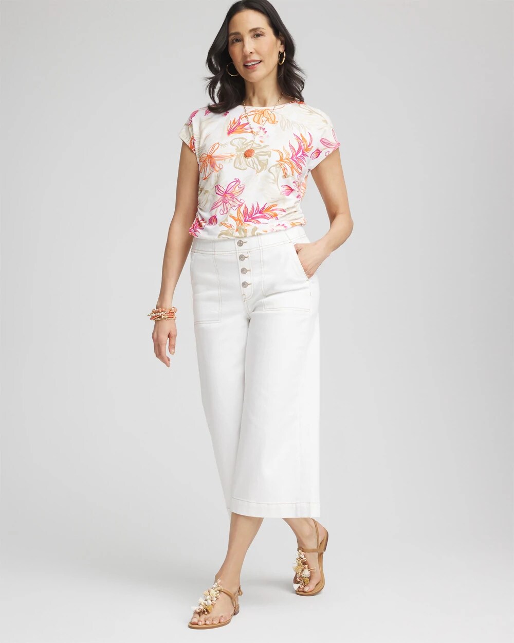 Touch of Cool Tropical Floral Dolman Tee