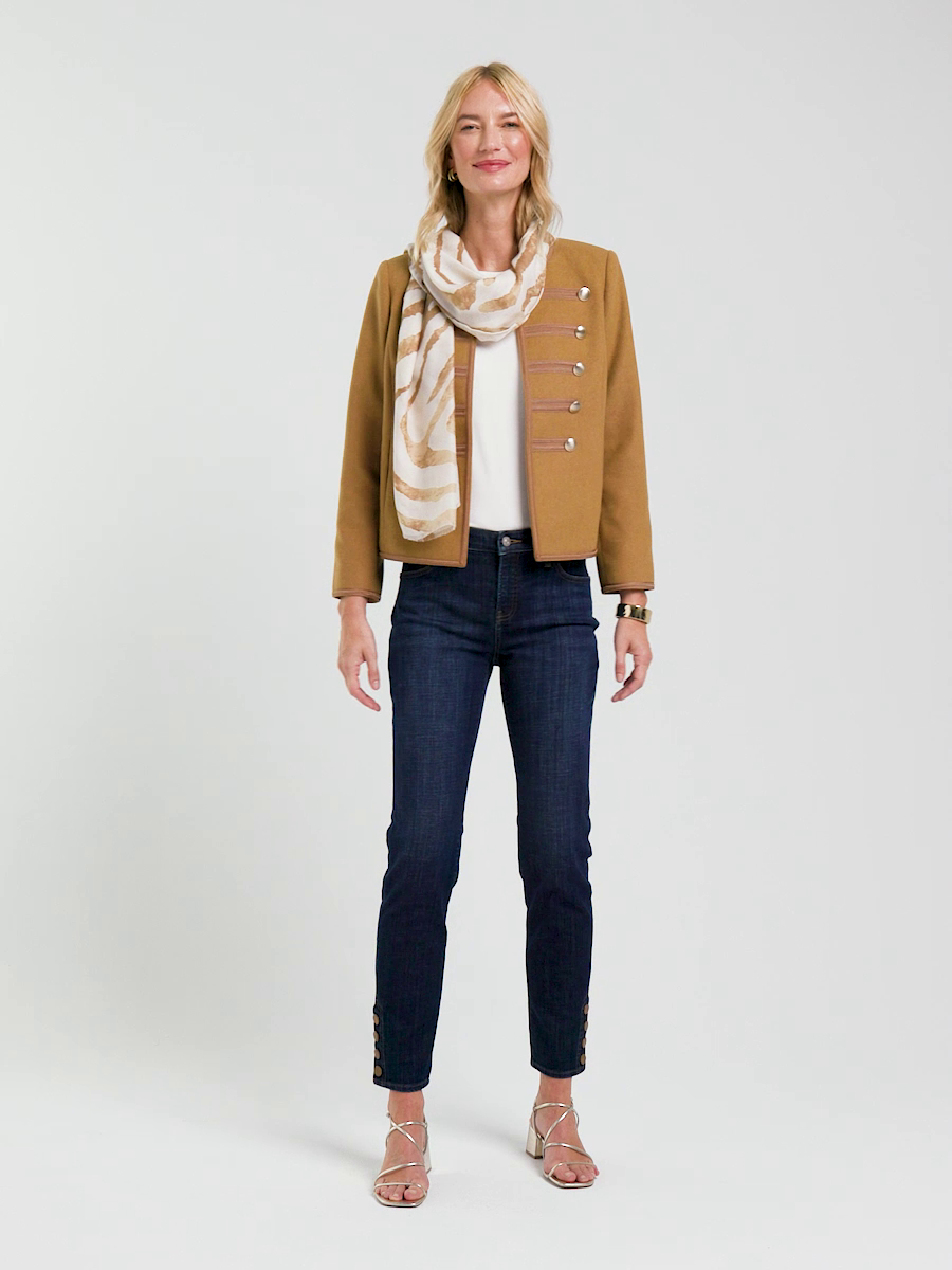 Girlfriend Slim Faux Leather Hem Ankle Jeans