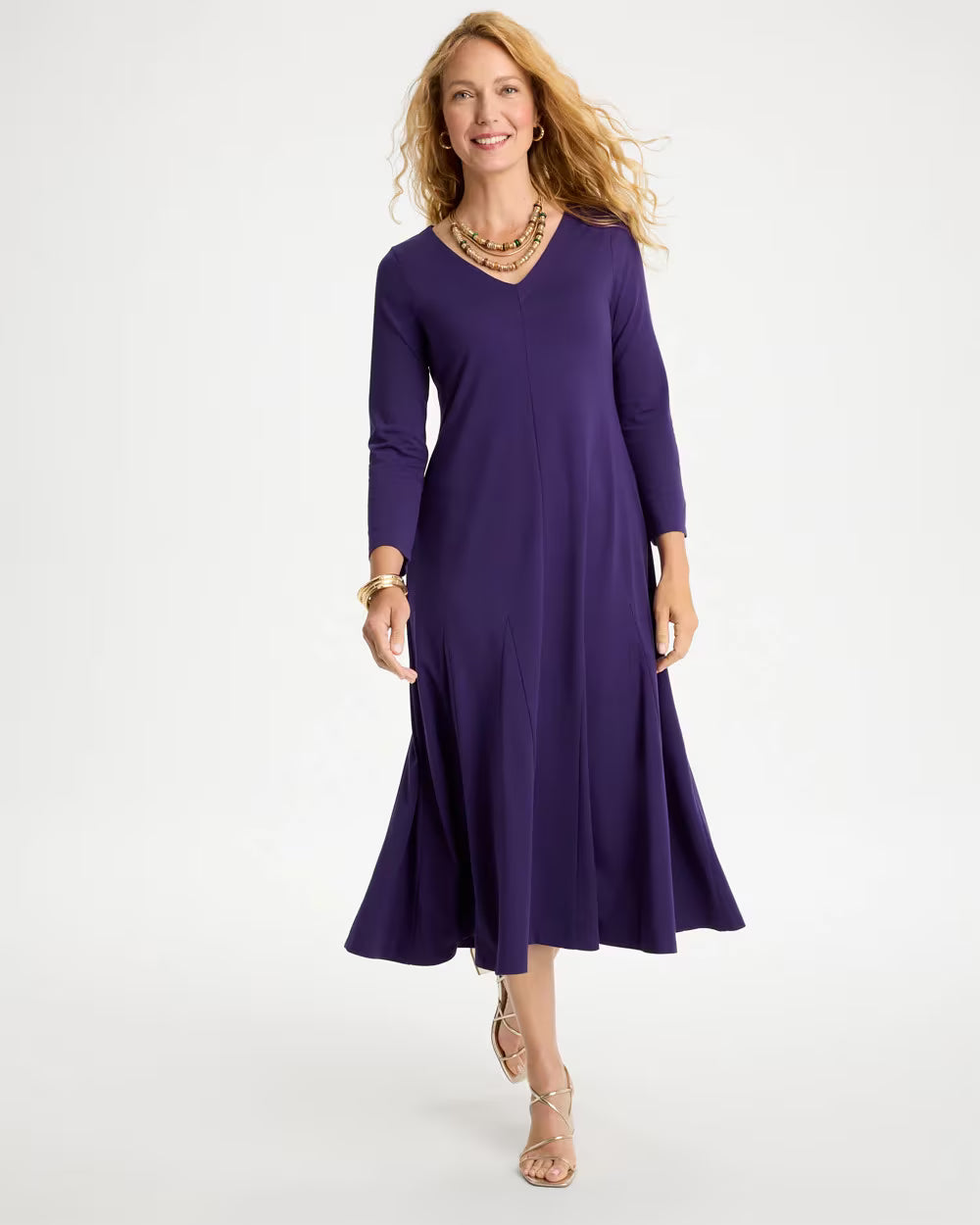 Ponte Godet Long-Sleeve Dress