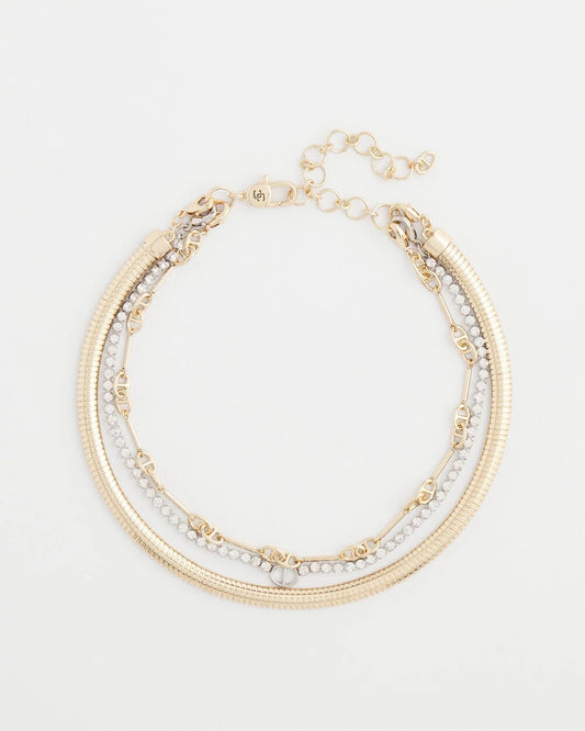 Mixed Metal Link Triple-Strand Necklace