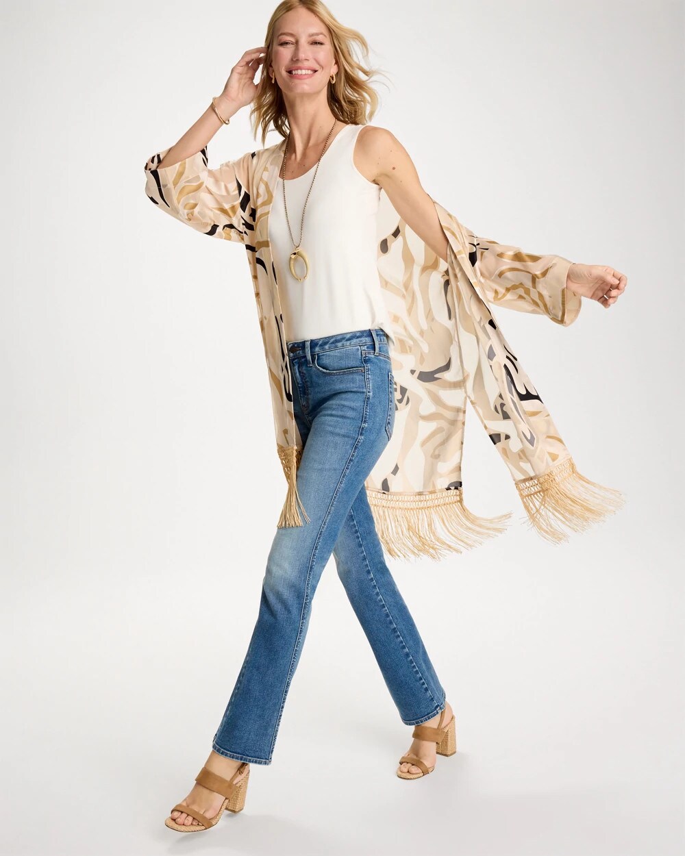 Woven Long Fringed Kimono
