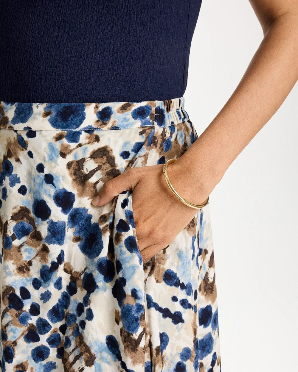 Faux Silk Printed Maxi Skirt