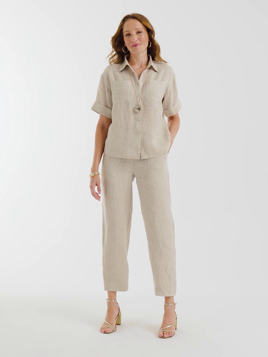 Linen Straight Tapered Ankle Pants