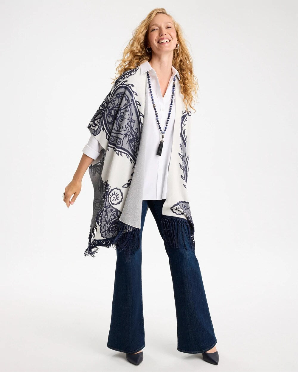 Long Knit Fringed Ruana