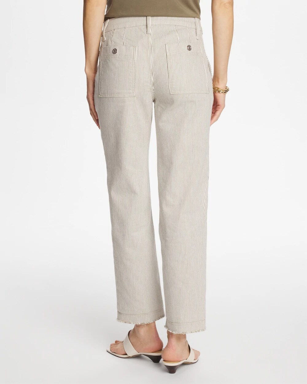 Petite Stripe Girlfriend Straight Ankle Jeans