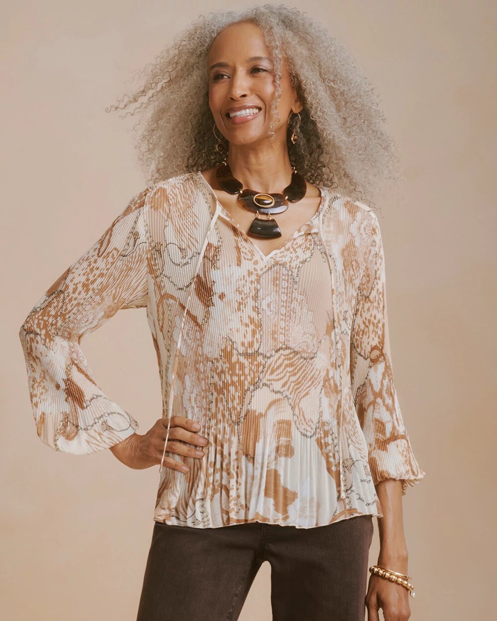 Georgette Pleated Popover Blouse