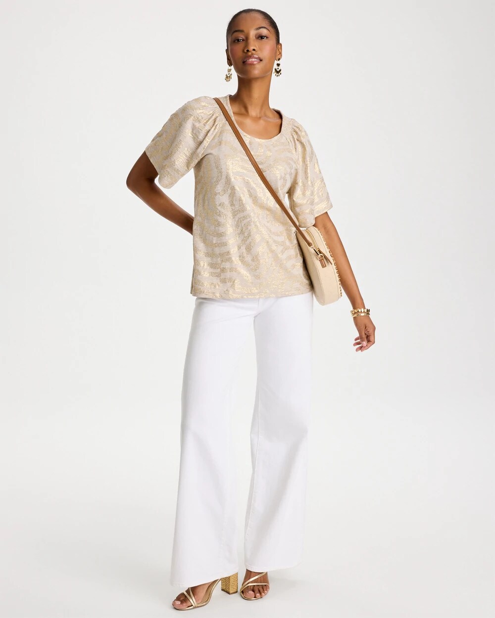 Cotton Foiled Shirred Tee