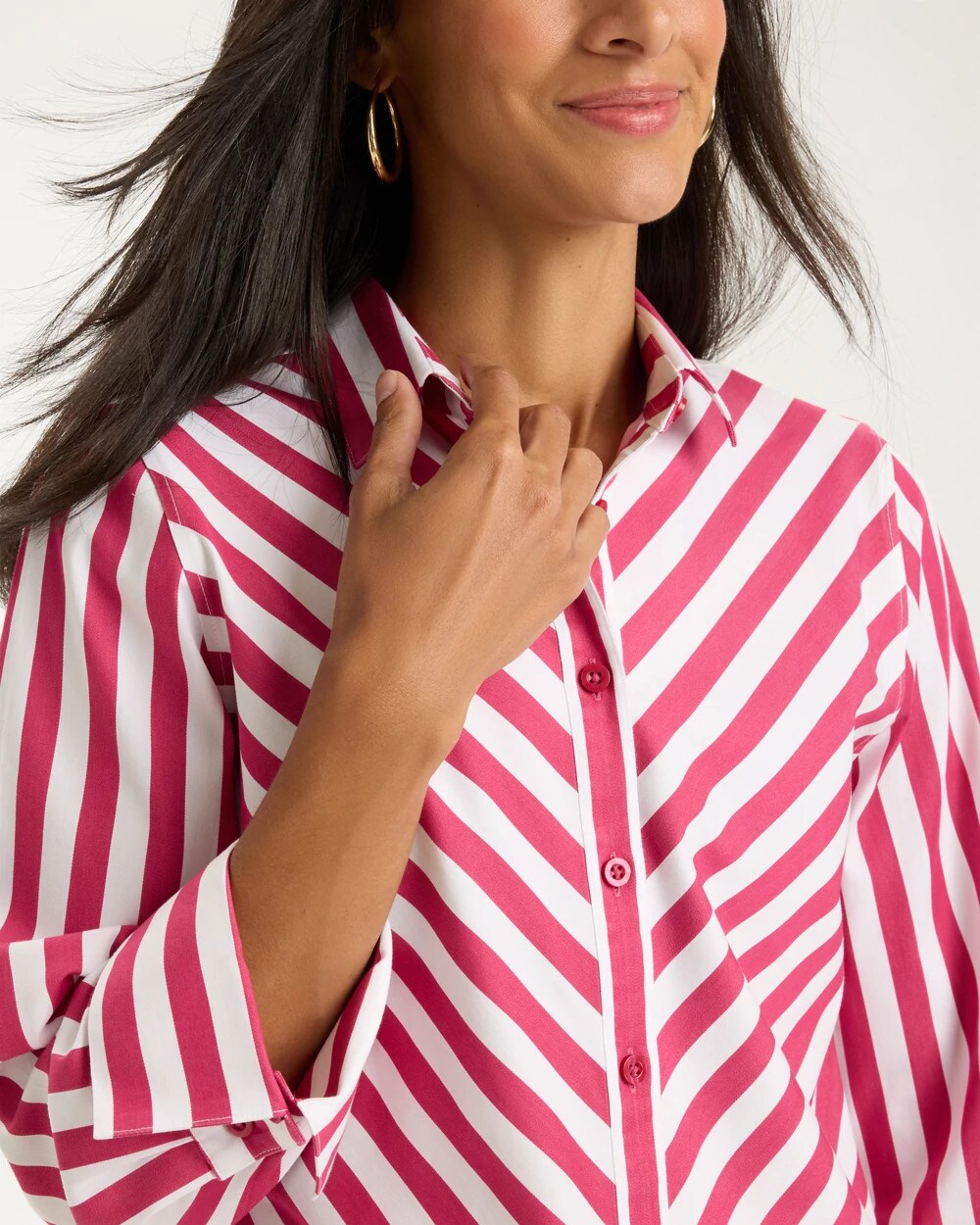 No Iron Stretch Slimming Striped Shirt