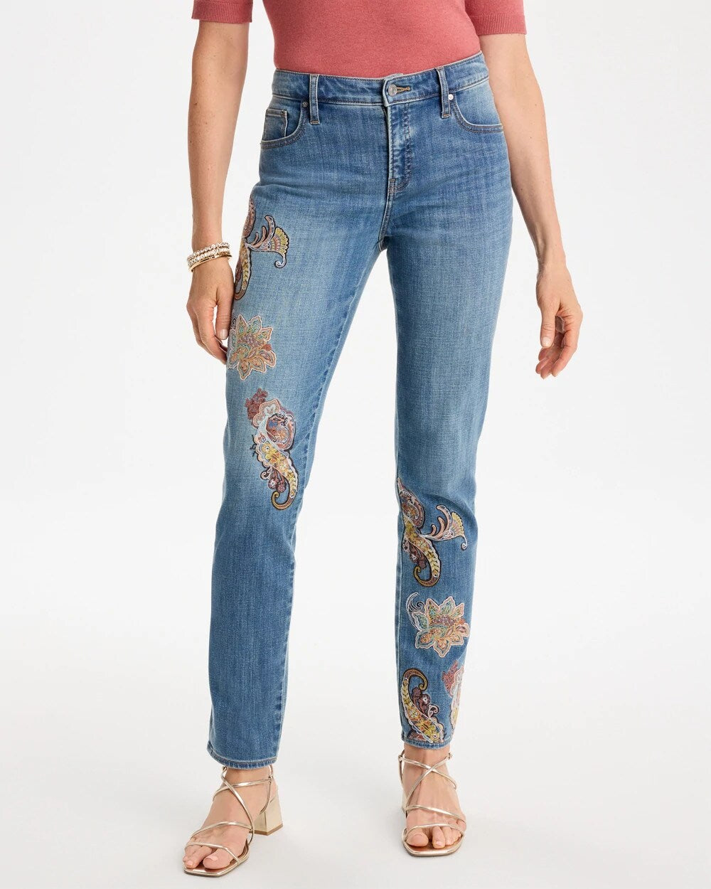 Girlfriend Slim Embroidered Ankle Jeans
