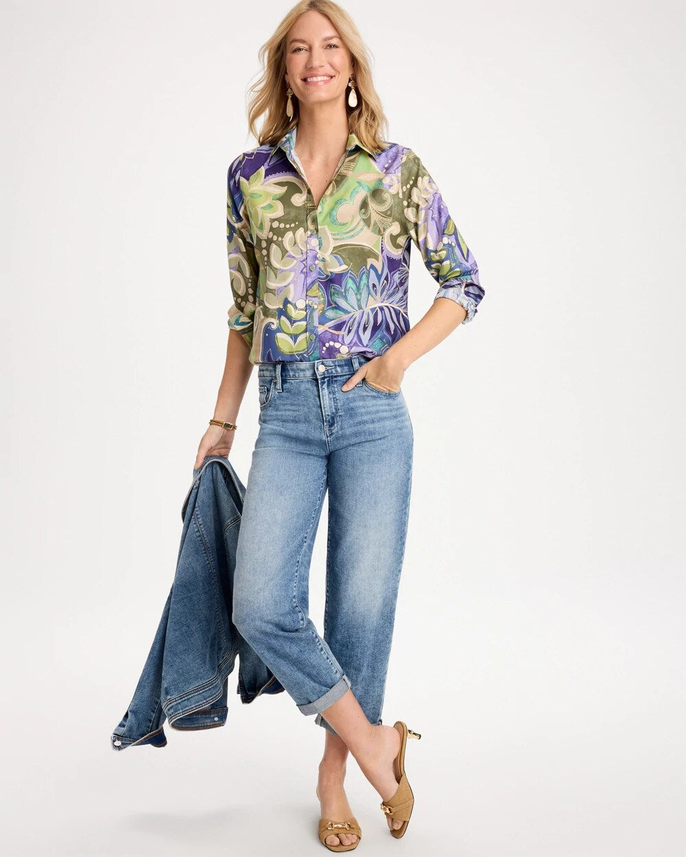 No Iron Stretch Garden Print Shirt