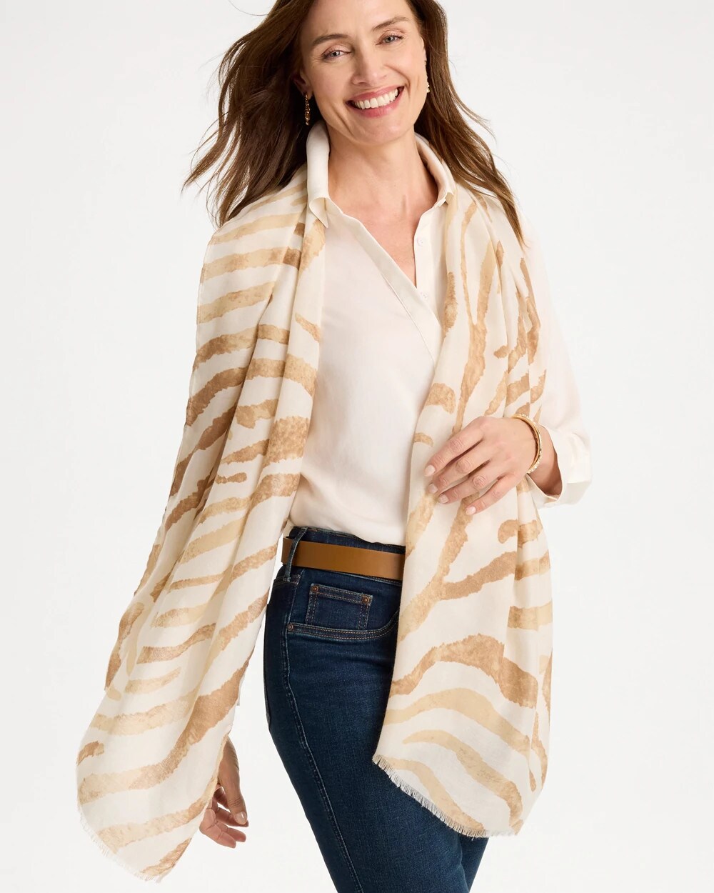 Neutral Zebra Animal Print Oblong Scarf