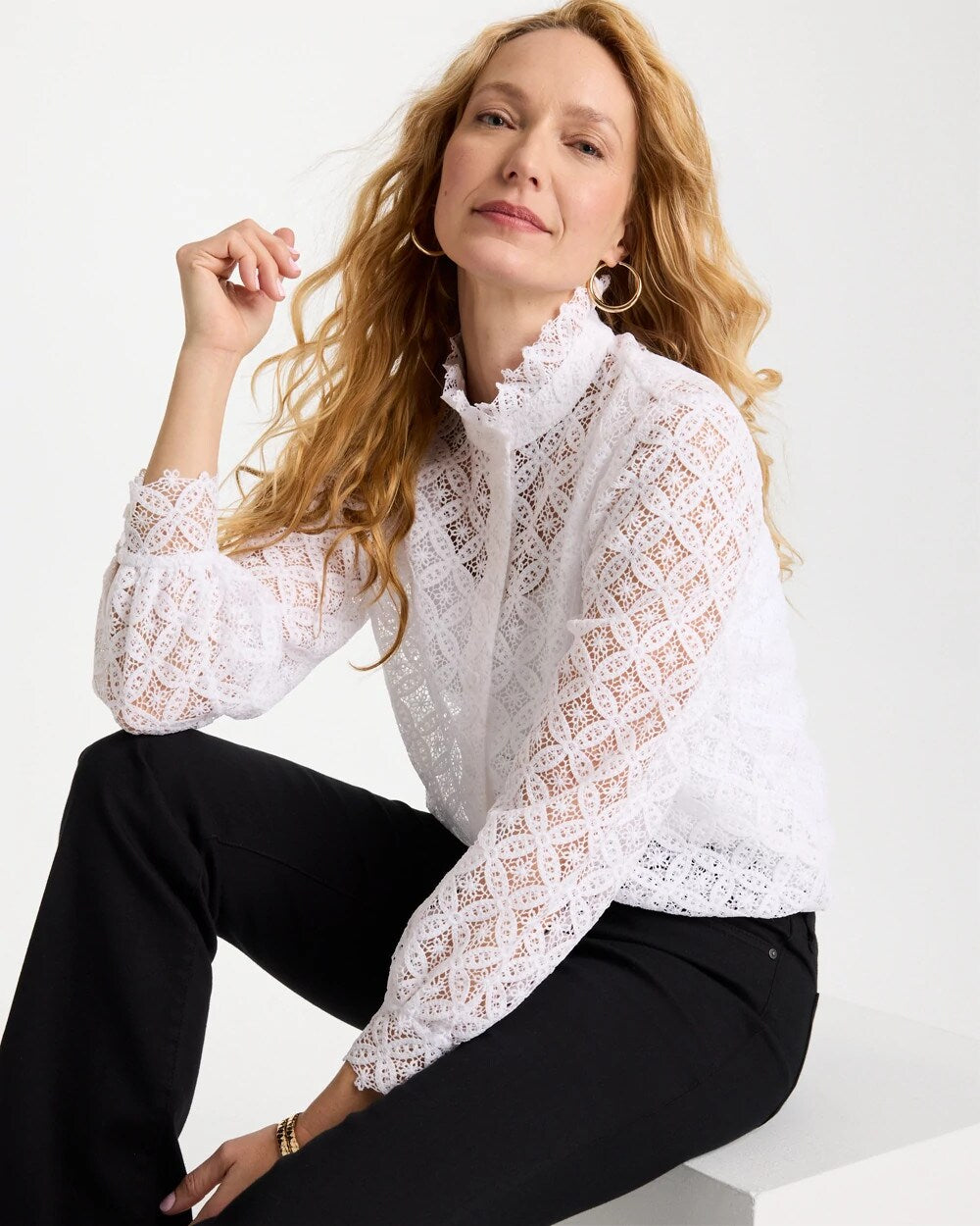 Lace Ruffle Neck Blouse